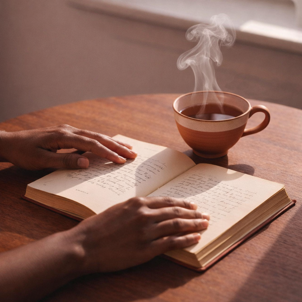 A journal and tea representing thoughtful guidance and self-care